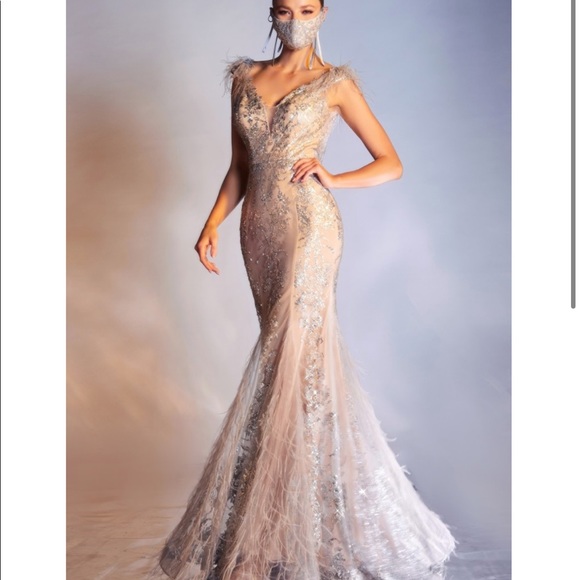 Feathered Mermaid Evening Gown - Picture 5 of 7